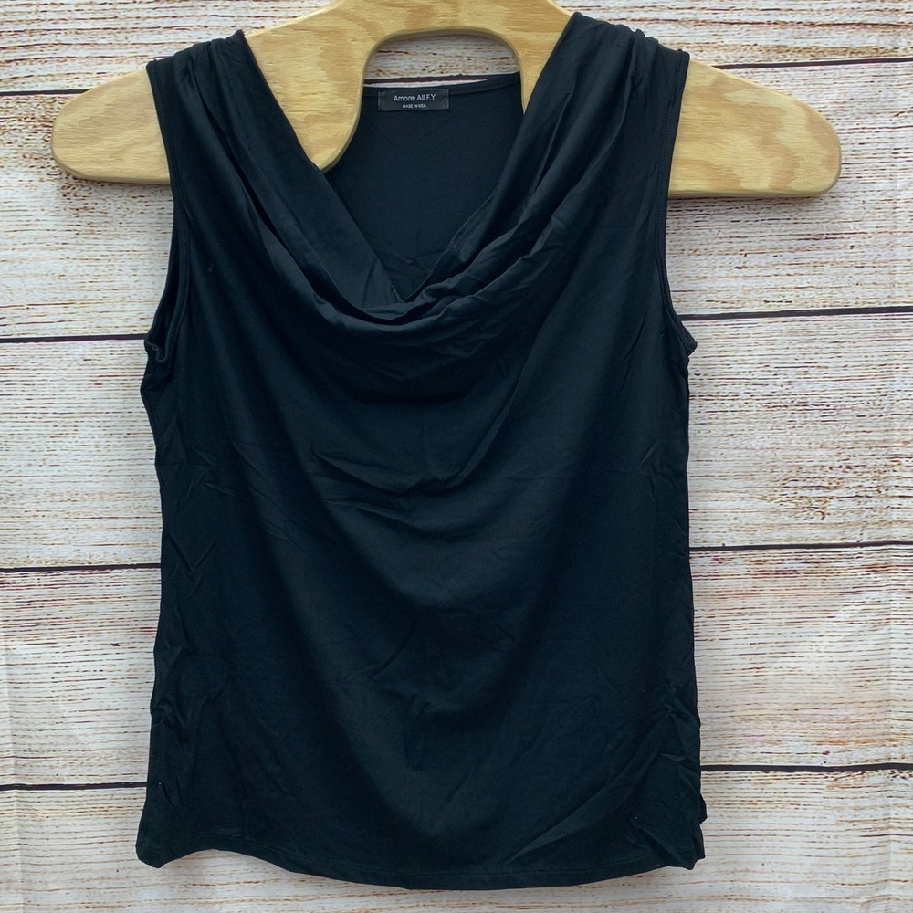 Amore AllFY Women's‎ Black Sleeveless Cowl Neck Stretch Tank Top 2X Large New
